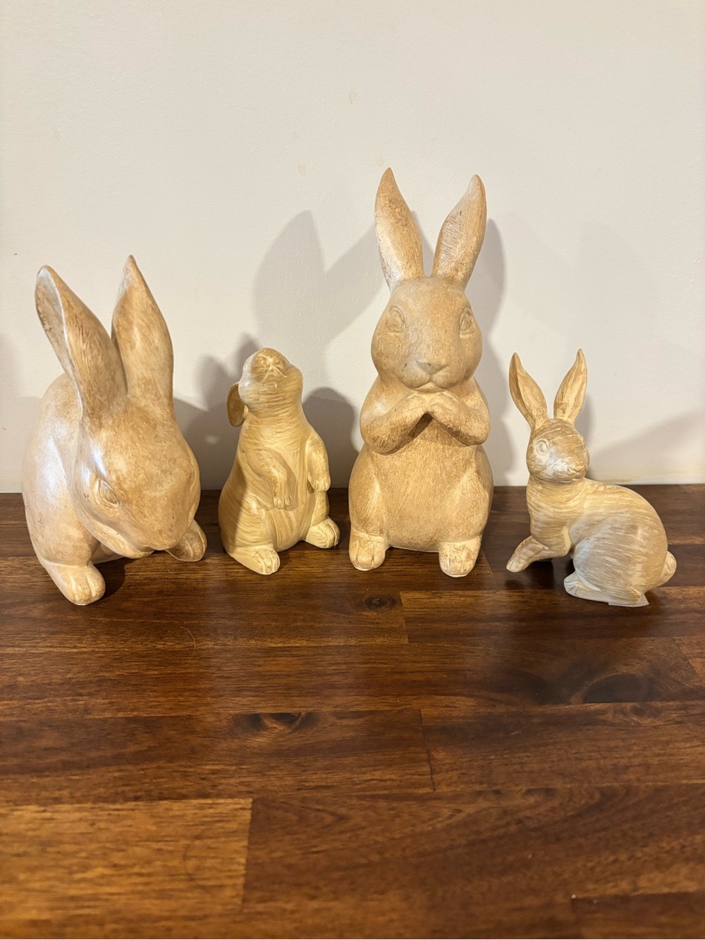 Rustic Wooden Bunny Figurine Set – Farmhouse Easter Decor | Cottagecore